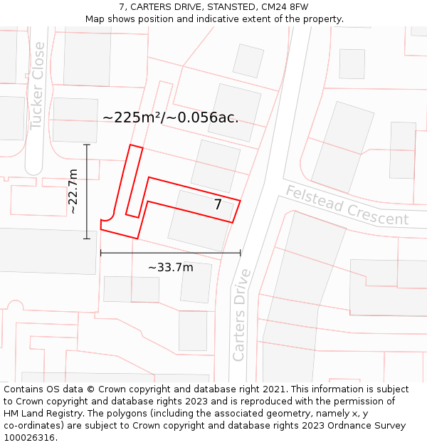 7, CARTERS DRIVE, STANSTED, CM24 8FW: Plot and title map