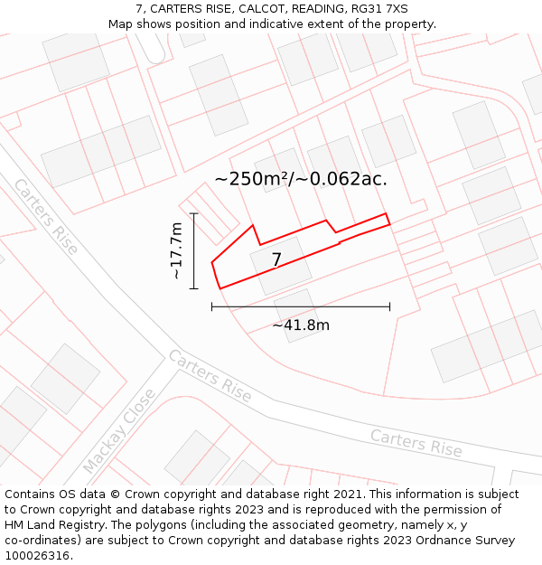 7, CARTERS RISE, CALCOT, READING, RG31 7XS: Plot and title map