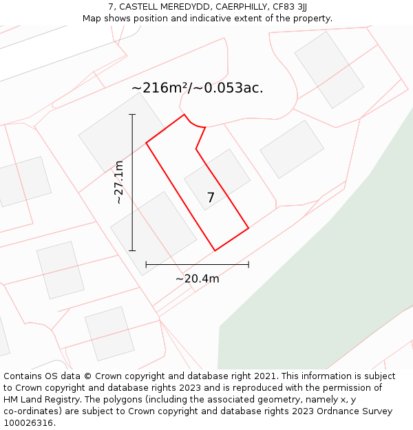 7, CASTELL MEREDYDD, CAERPHILLY, CF83 3JJ: Plot and title map