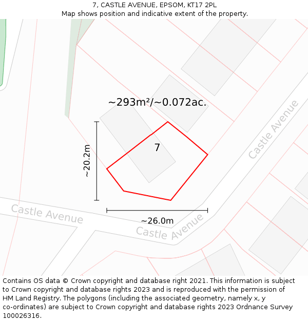 7, CASTLE AVENUE, EPSOM, KT17 2PL: Plot and title map