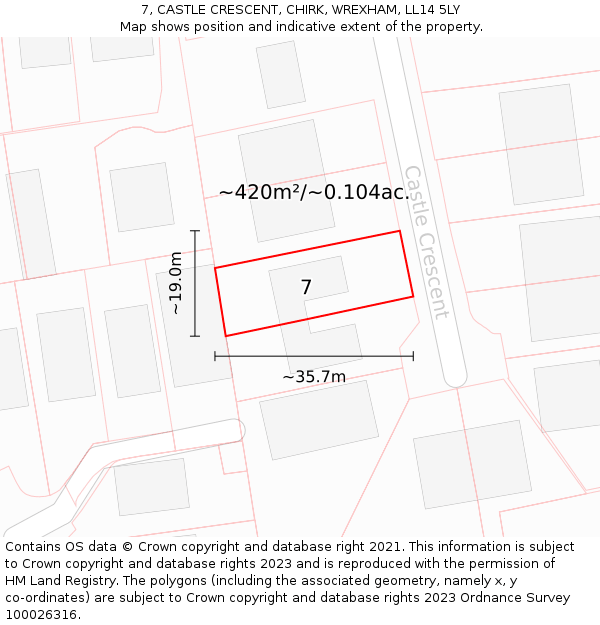 7, CASTLE CRESCENT, CHIRK, WREXHAM, LL14 5LY: Plot and title map