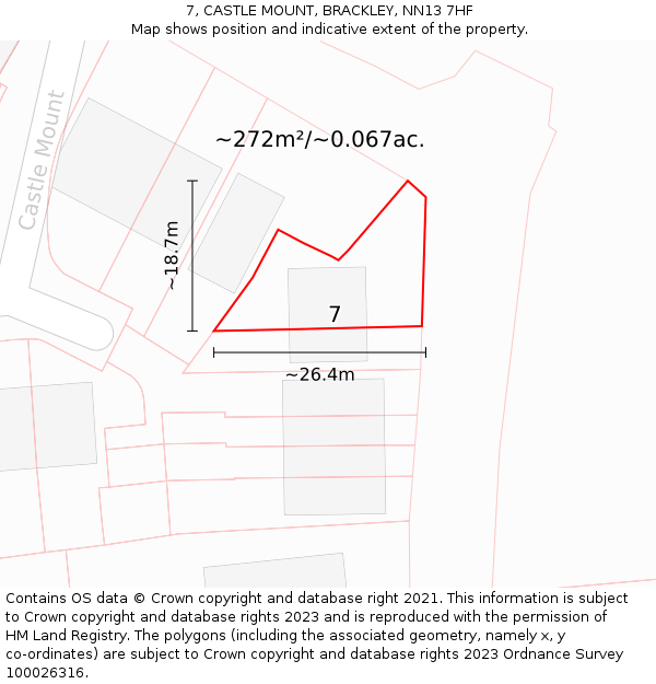 7, CASTLE MOUNT, BRACKLEY, NN13 7HF: Plot and title map