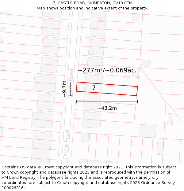 7, CASTLE ROAD, NUNEATON, CV10 0EN: Plot and title map