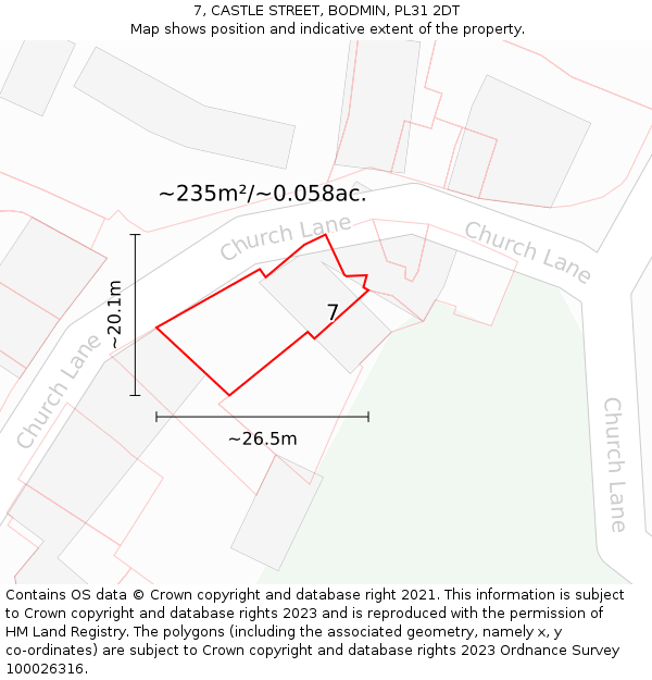 7, CASTLE STREET, BODMIN, PL31 2DT: Plot and title map