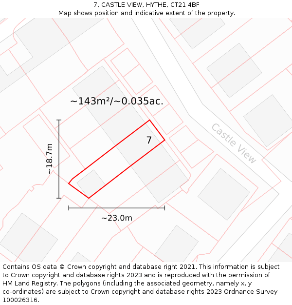 7, CASTLE VIEW, HYTHE, CT21 4BF: Plot and title map