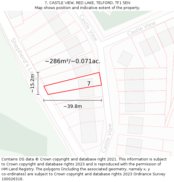7, CASTLE VIEW, RED LAKE, TELFORD, TF1 5EN: Plot and title map
