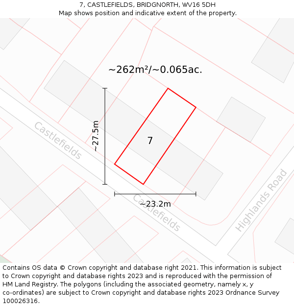 7, CASTLEFIELDS, BRIDGNORTH, WV16 5DH: Plot and title map