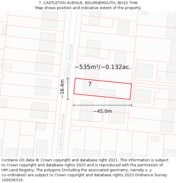 7, CASTLETON AVENUE, BOURNEMOUTH, BH10 7HW: Plot and title map