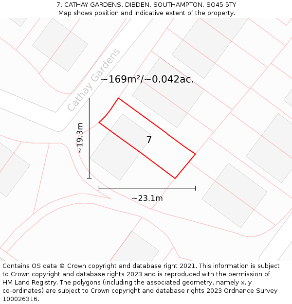 7, CATHAY GARDENS, DIBDEN, SOUTHAMPTON, SO45 5TY: Plot and title map
