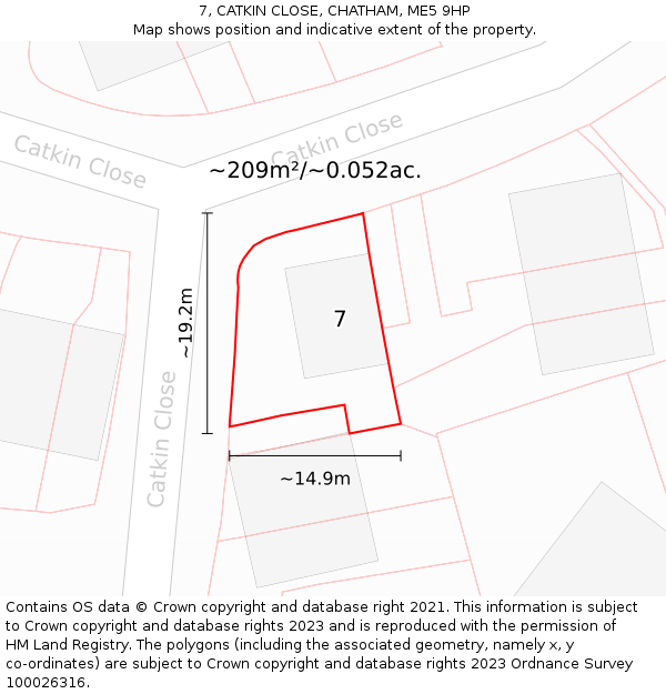 7, CATKIN CLOSE, CHATHAM, ME5 9HP: Plot and title map