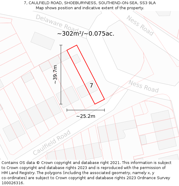 7, CAULFIELD ROAD, SHOEBURYNESS, SOUTHEND-ON-SEA, SS3 9LA: Plot and title map