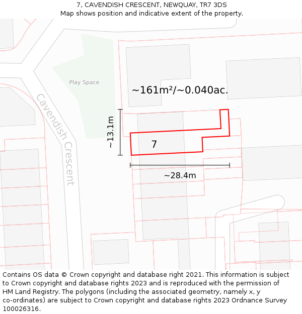 7, CAVENDISH CRESCENT, NEWQUAY, TR7 3DS: Plot and title map