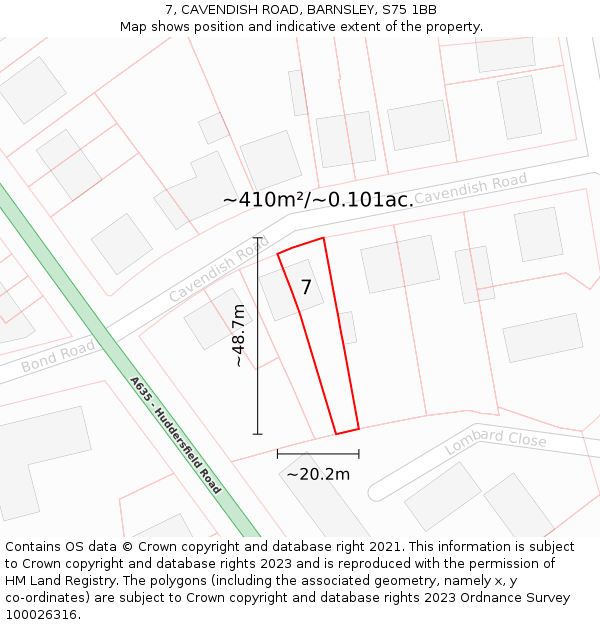 7, CAVENDISH ROAD, BARNSLEY, S75 1BB: Plot and title map