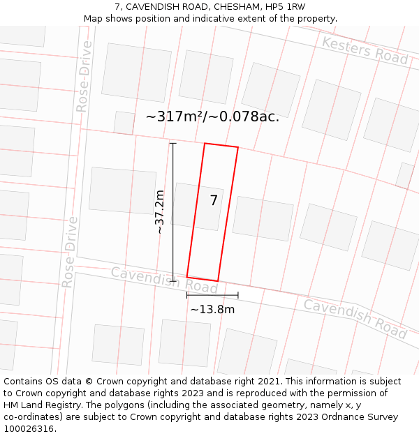 7, CAVENDISH ROAD, CHESHAM, HP5 1RW: Plot and title map