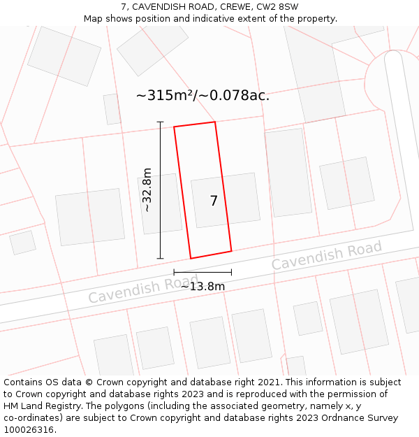 7, CAVENDISH ROAD, CREWE, CW2 8SW: Plot and title map