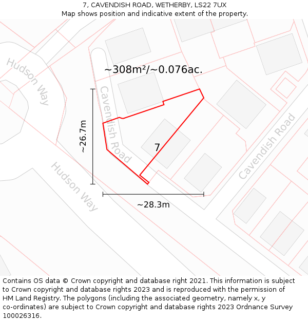 7, CAVENDISH ROAD, WETHERBY, LS22 7UX: Plot and title map