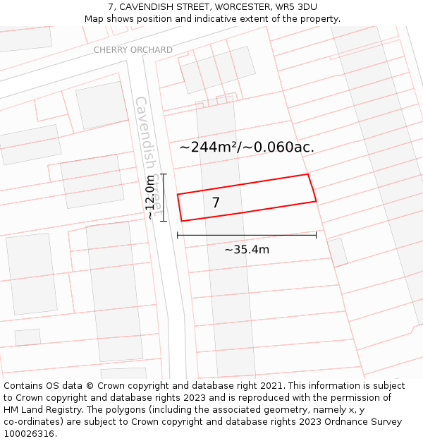 7, CAVENDISH STREET, WORCESTER, WR5 3DU: Plot and title map