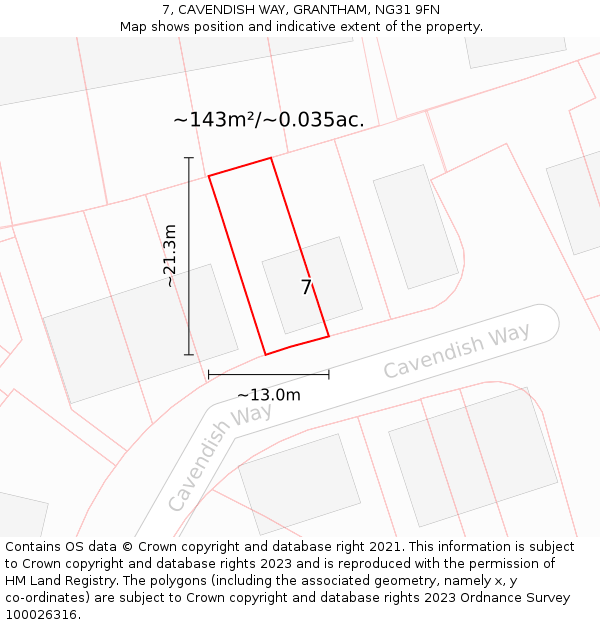 7, CAVENDISH WAY, GRANTHAM, NG31 9FN: Plot and title map