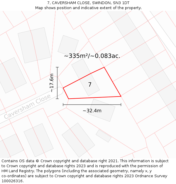 7, CAVERSHAM CLOSE, SWINDON, SN3 1DT: Plot and title map