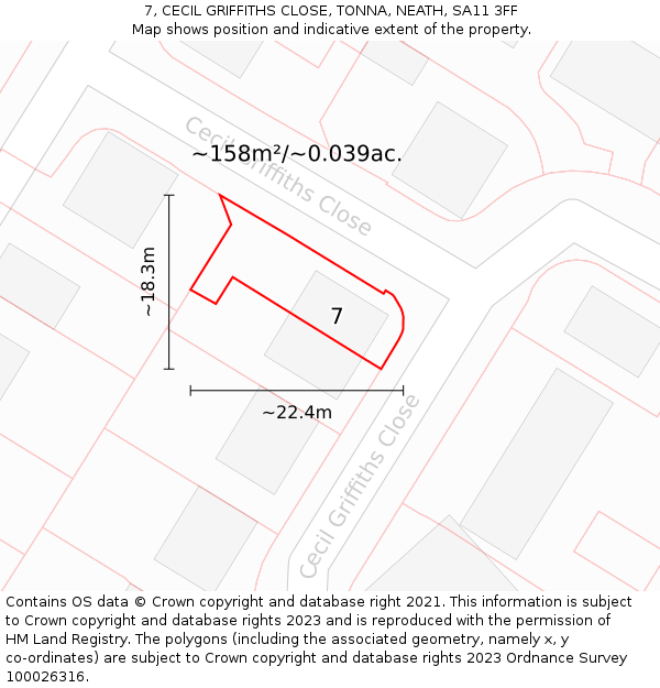7, CECIL GRIFFITHS CLOSE, TONNA, NEATH, SA11 3FF: Plot and title map