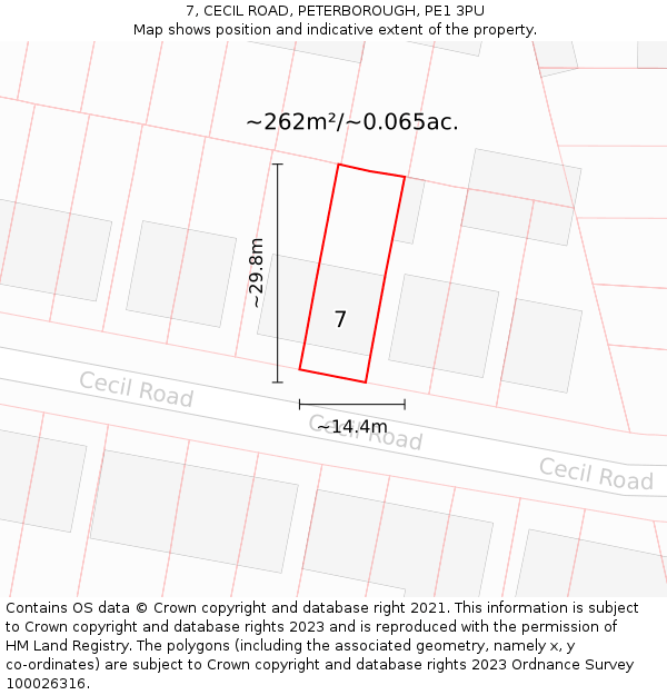 7, CECIL ROAD, PETERBOROUGH, PE1 3PU: Plot and title map