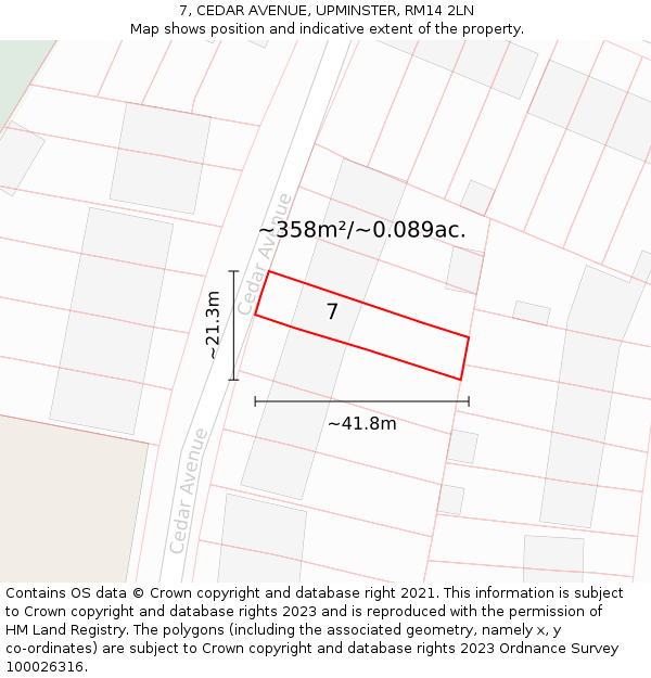7, CEDAR AVENUE, UPMINSTER, RM14 2LN: Plot and title map