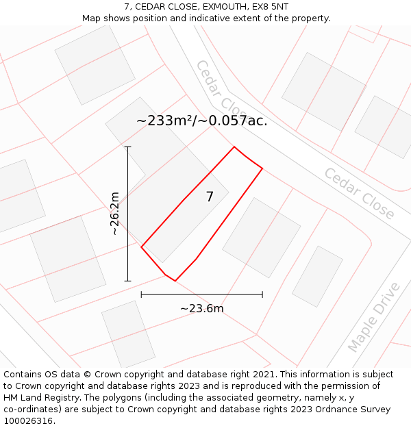 7, CEDAR CLOSE, EXMOUTH, EX8 5NT: Plot and title map