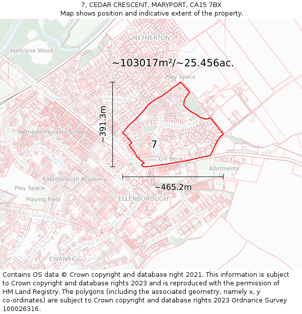 7, CEDAR CRESCENT, MARYPORT, CA15 7BX: Plot and title map