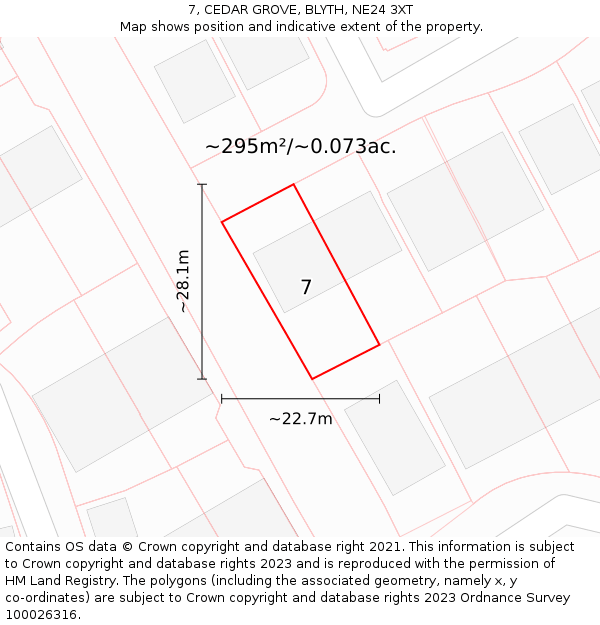 7, CEDAR GROVE, BLYTH, NE24 3XT: Plot and title map