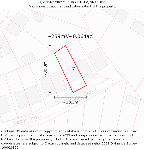 7, CEDAR GROVE, CHIPPENHAM, SN15 1DF: Plot and title map
