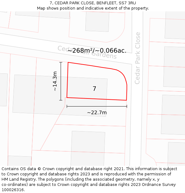 7, CEDAR PARK CLOSE, BENFLEET, SS7 3RU: Plot and title map