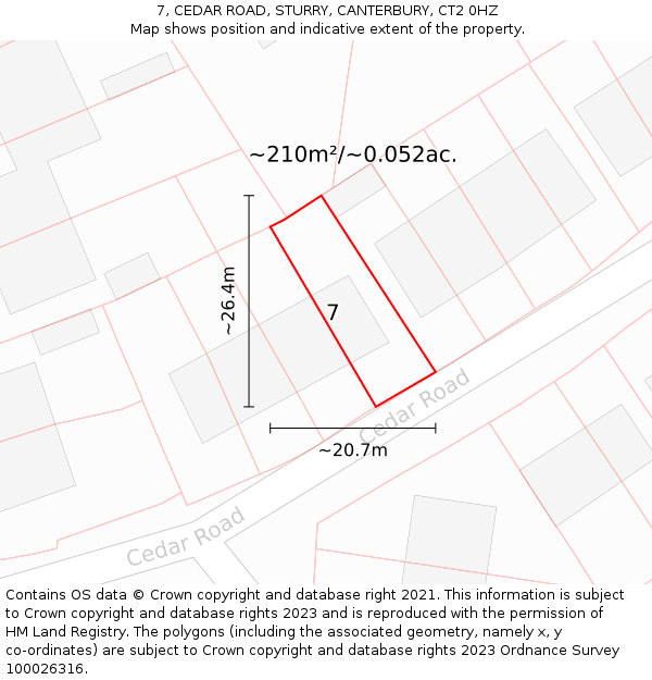 7, CEDAR ROAD, STURRY, CANTERBURY, CT2 0HZ: Plot and title map