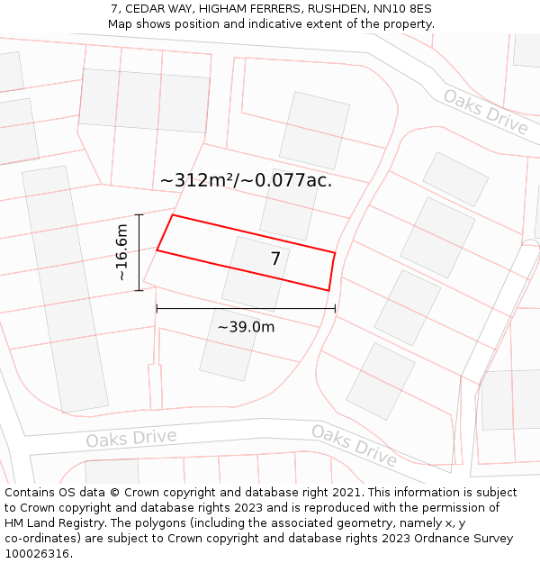 7, CEDAR WAY, HIGHAM FERRERS, RUSHDEN, NN10 8ES: Plot and title map