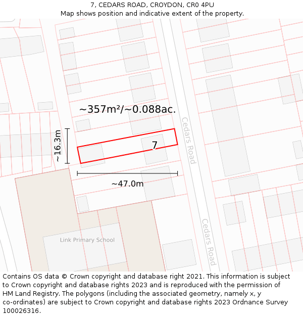 7, CEDARS ROAD, CROYDON, CR0 4PU: Plot and title map