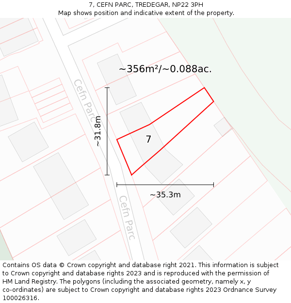 7, CEFN PARC, TREDEGAR, NP22 3PH: Plot and title map