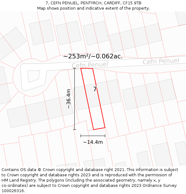 7, CEFN PENUEL, PENTYRCH, CARDIFF, CF15 9TB: Plot and title map