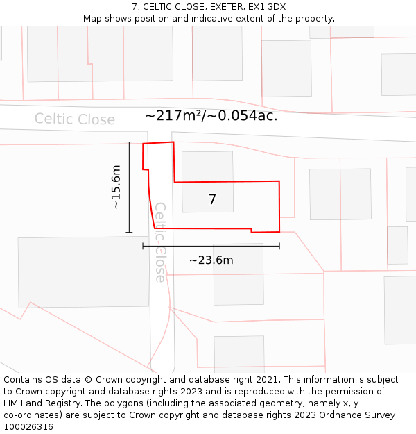 7, CELTIC CLOSE, EXETER, EX1 3DX: Plot and title map