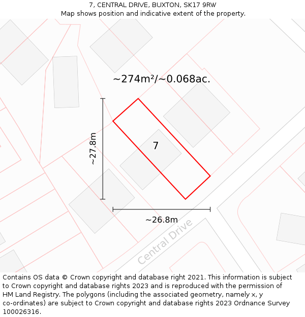 7, CENTRAL DRIVE, BUXTON, SK17 9RW: Plot and title map