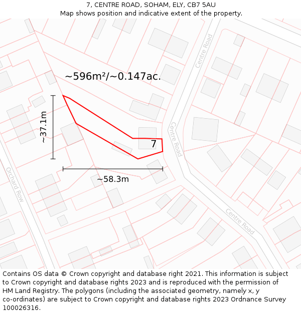 7, CENTRE ROAD, SOHAM, ELY, CB7 5AU: Plot and title map