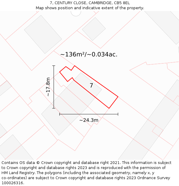 7, CENTURY CLOSE, CAMBRIDGE, CB5 8EL: Plot and title map