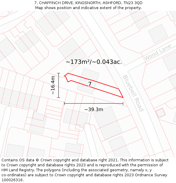 7, CHAFFINCH DRIVE, KINGSNORTH, ASHFORD, TN23 3QD: Plot and title map