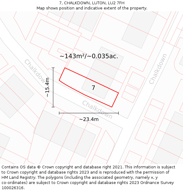 7, CHALKDOWN, LUTON, LU2 7FH: Plot and title map