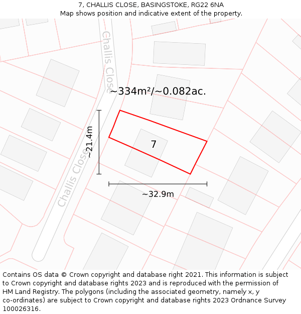 7, CHALLIS CLOSE, BASINGSTOKE, RG22 6NA: Plot and title map