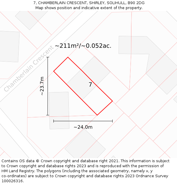 7, CHAMBERLAIN CRESCENT, SHIRLEY, SOLIHULL, B90 2DG: Plot and title map