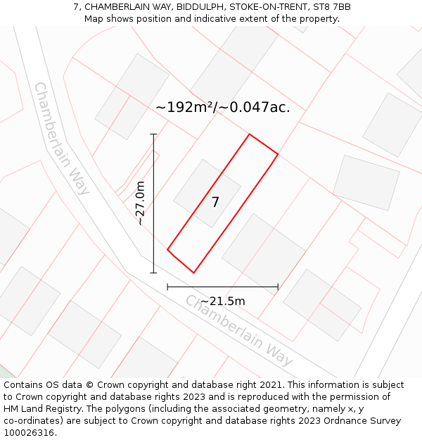 7, CHAMBERLAIN WAY, BIDDULPH, STOKE-ON-TRENT, ST8 7BB: Plot and title map