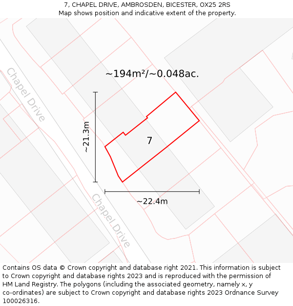 7, CHAPEL DRIVE, AMBROSDEN, BICESTER, OX25 2RS: Plot and title map