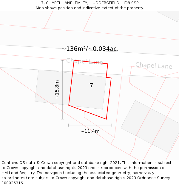 7, CHAPEL LANE, EMLEY, HUDDERSFIELD, HD8 9SP: Plot and title map