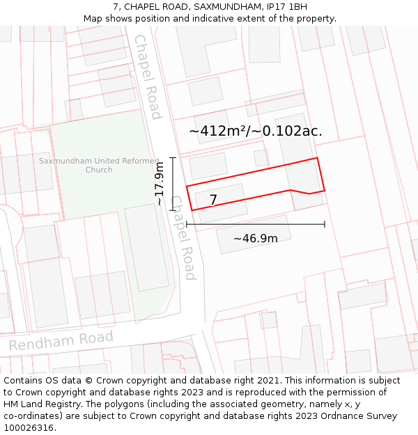 7, CHAPEL ROAD, SAXMUNDHAM, IP17 1BH: Plot and title map