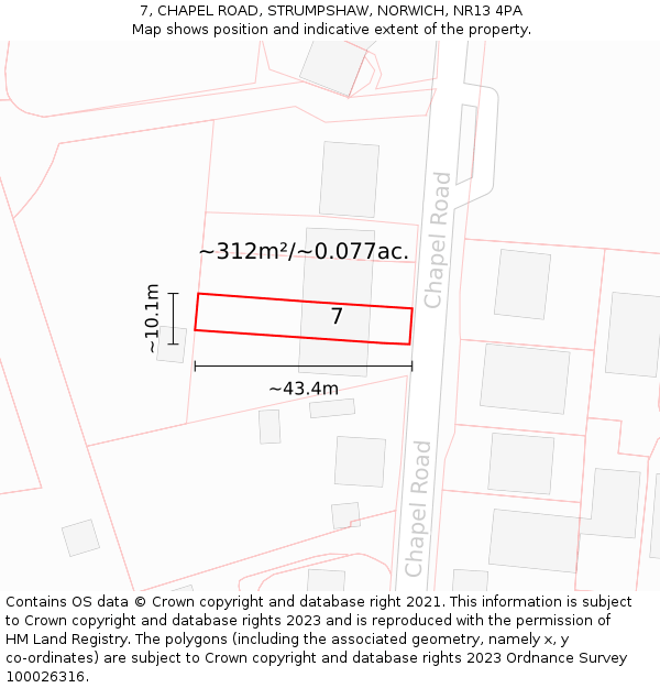 7, CHAPEL ROAD, STRUMPSHAW, NORWICH, NR13 4PA: Plot and title map