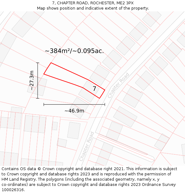 7, CHAPTER ROAD, ROCHESTER, ME2 3PX: Plot and title map